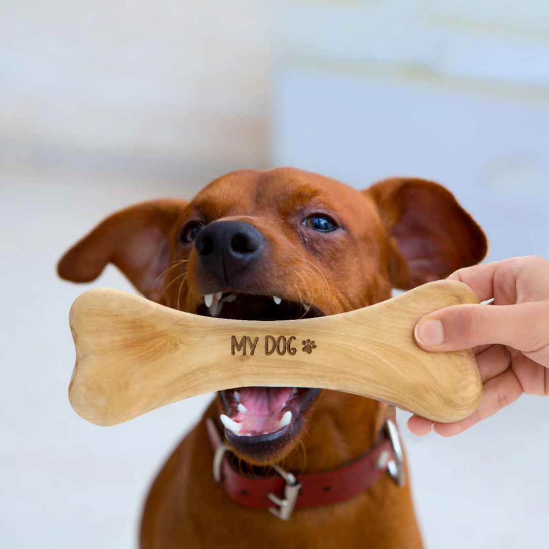 Jouet Os en Bois Personnalisé pour Chien – Gravure du Prénom